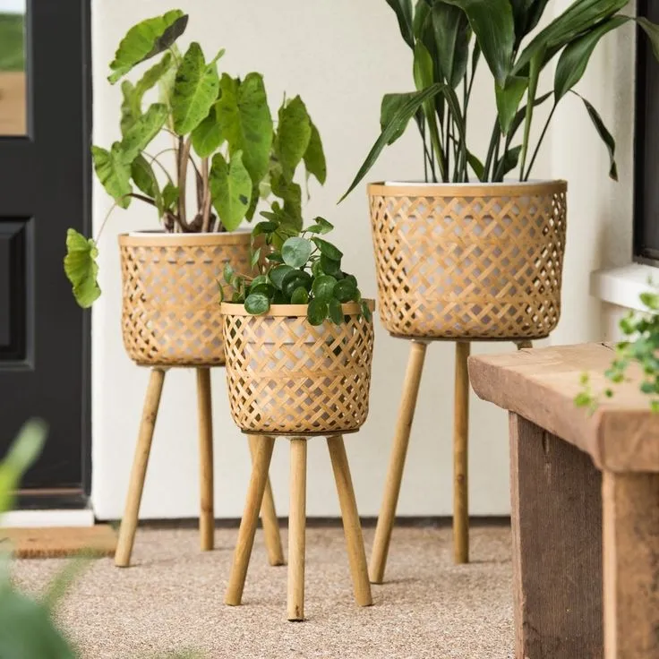 Handmade Bamboo Stand Planters (Set of 3)